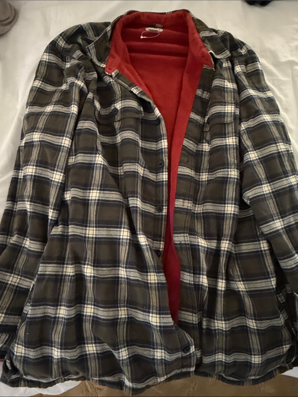 LL BEAN Plaid Flannel Jacket with Red Fleece Lining